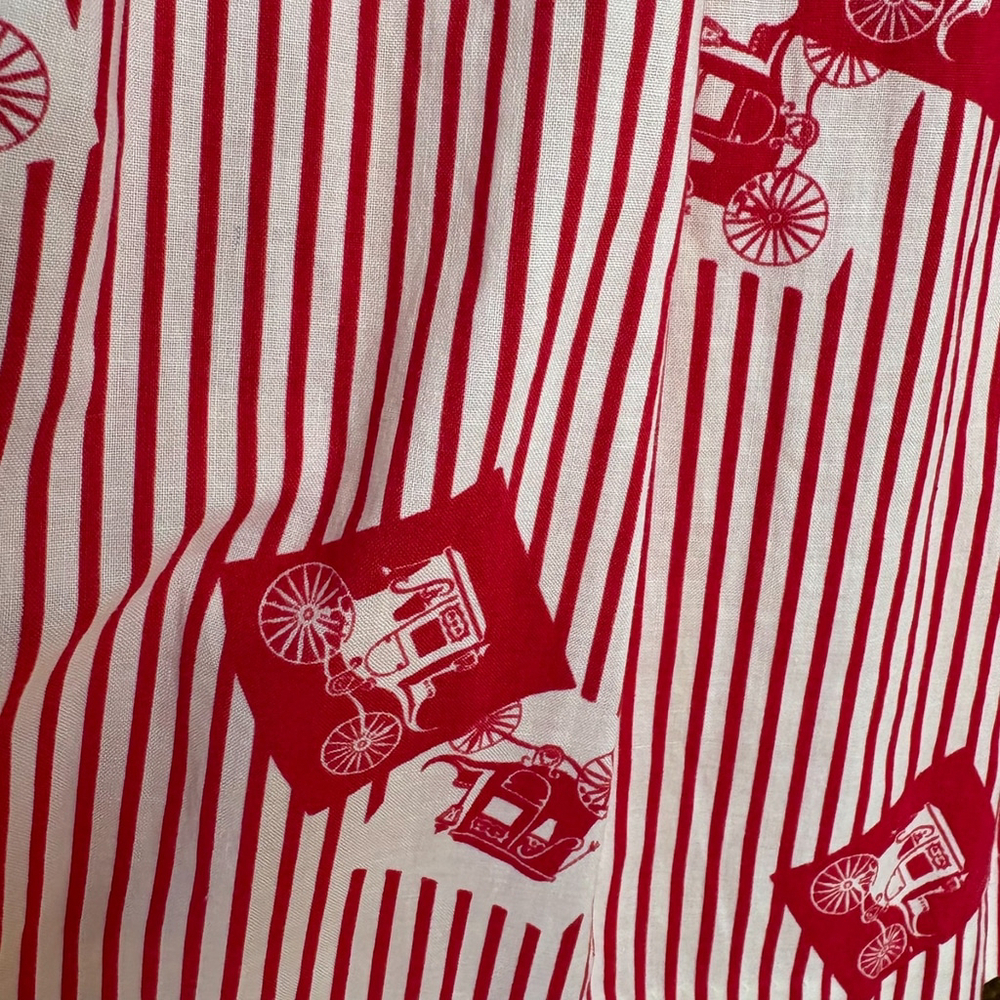 Vintage 1950s Red White Stripe Carriage Print Circle Skirt XXS XS - Picture 8 of 8